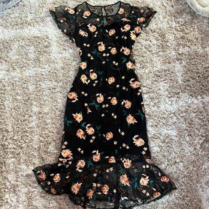 Embroidered floral mesh midi dress